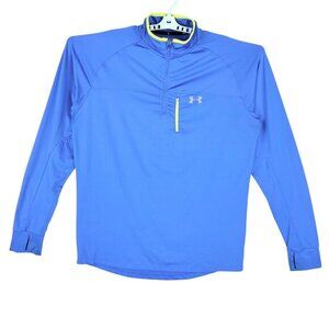 Under‎ Armour Run Men's Quarter Zip Blue Lime Lightweight Pullover Shirt Size XL